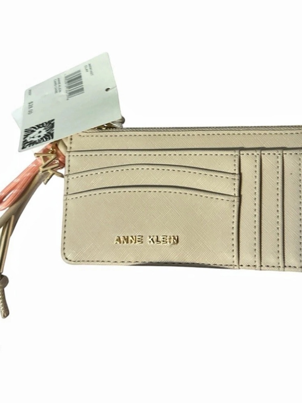 NWT Anne Klein Card Holder Wallet in Beige goldtone zipper pocket charms cute
